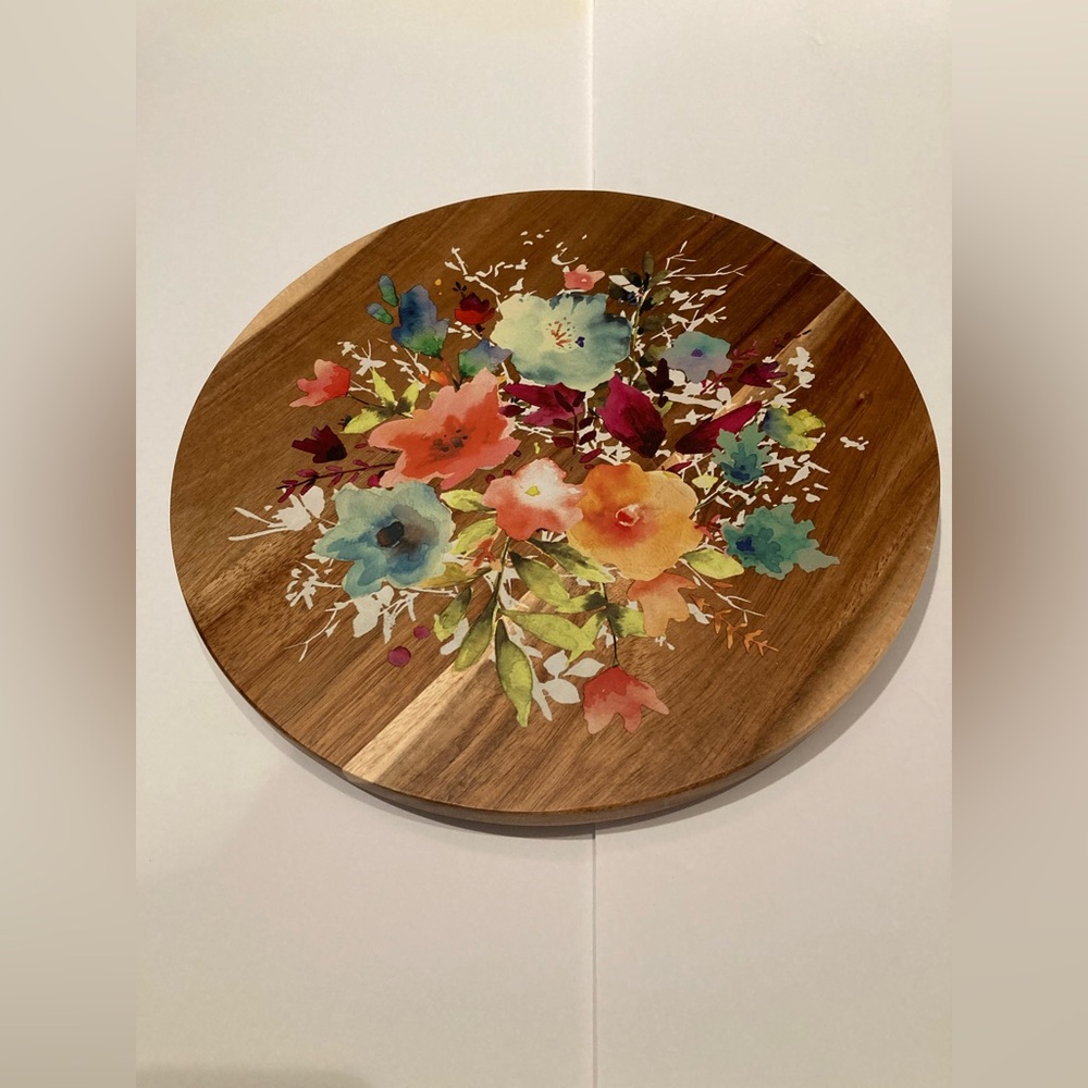 The Pioneer Woman Willow Floral Wood Turntable Server Lazy Susan 12” Home Decor